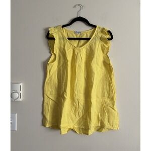 Terzo Millennio Linen Top Bright Yellow Lace Made in Italy LARGE Boho Beach